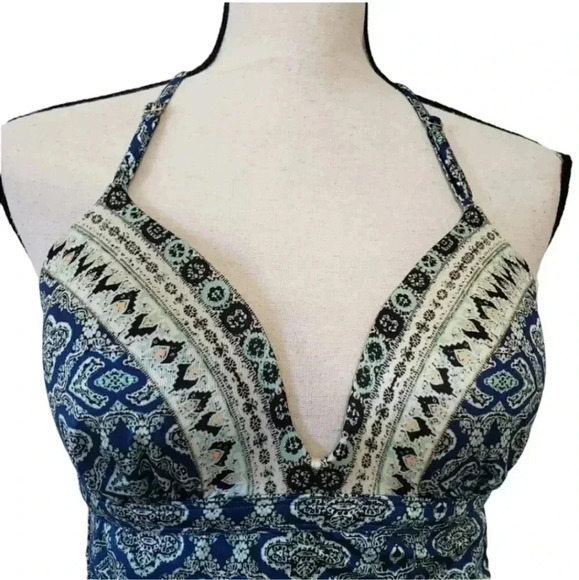 Athleta Aqualuxe Blue Printed Strappy Molded Tankini Swim Top - Picture 2 of 11